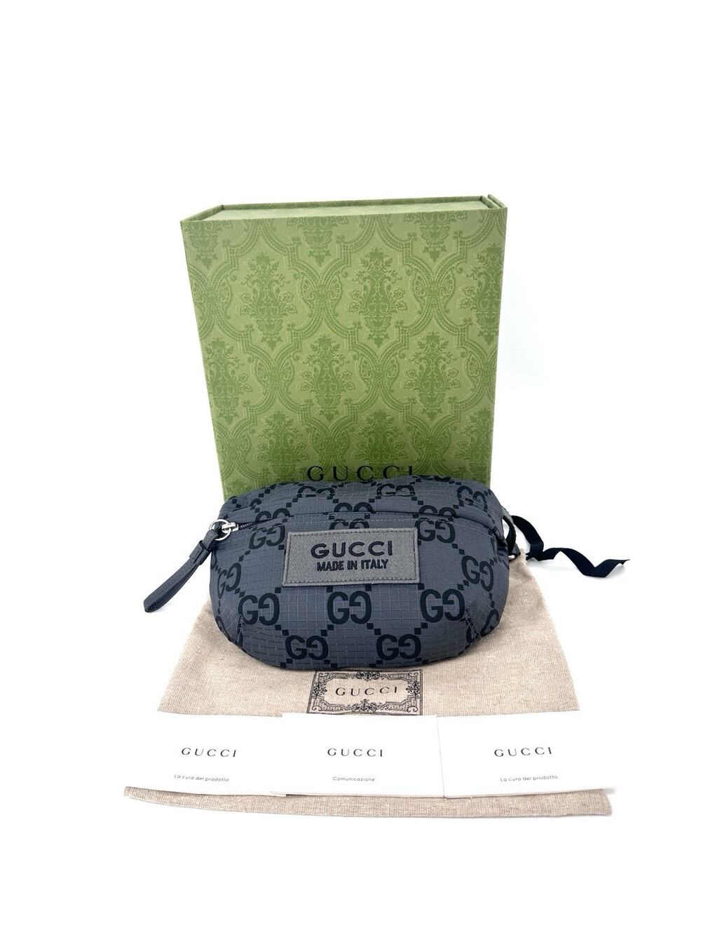 NIB Gucci GG Monogram Gray Canvas Nylon Ripstop Belt Bag Fanny Pack 80cm $1,300